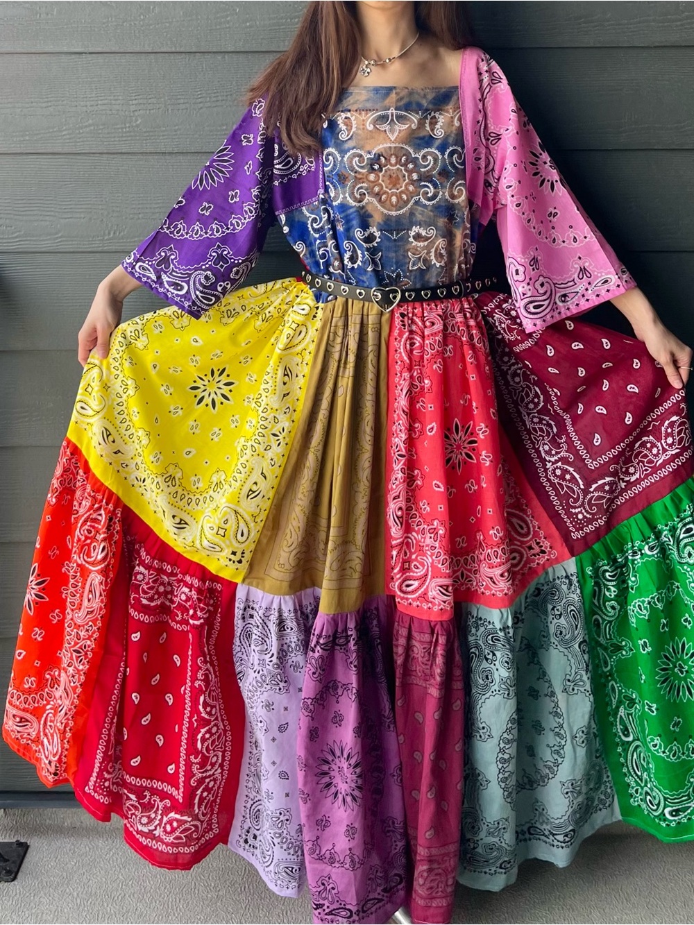 Handmade Reversible Voluminous Bandana Dress SKU 06302 Rainbow